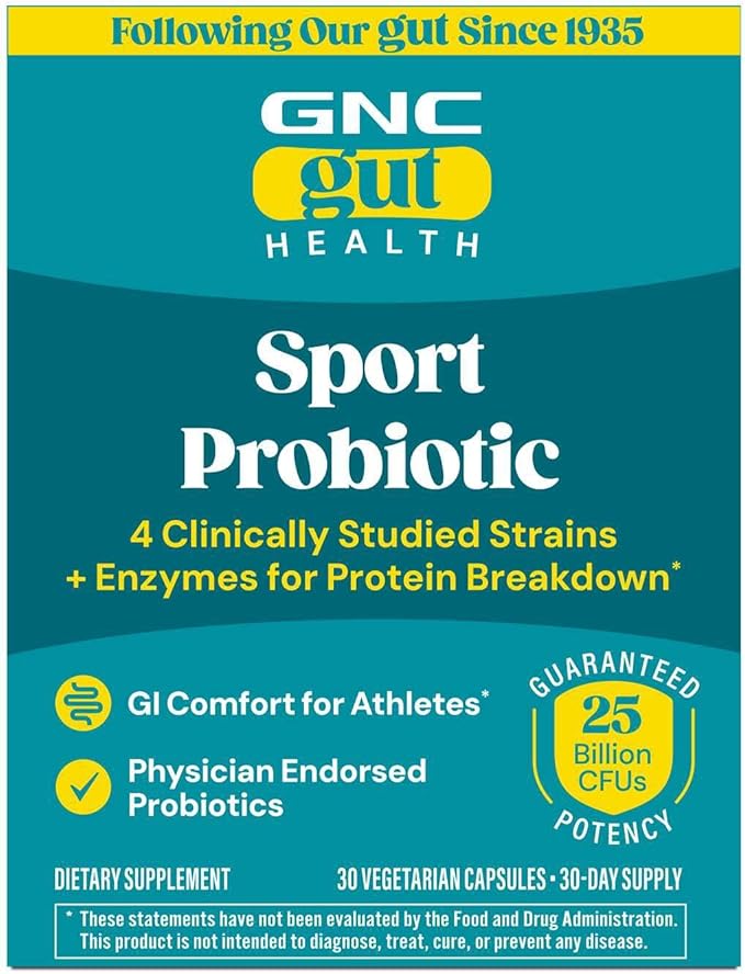 GNC Sport Probiotic 25 Billion CFU Clinically Studied Strains and Enzymes GI Comfort for Athletics 30 Capsules