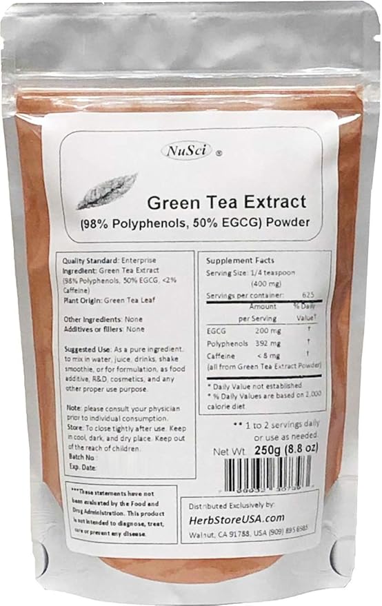 Green Tea Extract Bulk Powder Standardized 98% Polyphenols and 50% EGCG GMO Free Non-Irradiated (500 gram (1.1 lb))