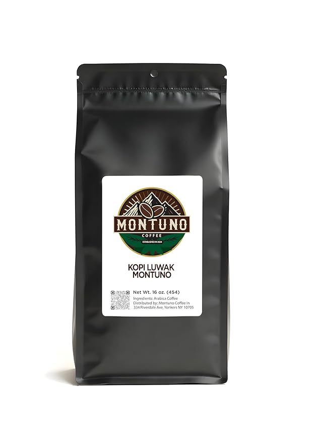 Montuno Kopi Luwak Arabica Coffee Premium Gourmet Whole Bean 16 oz