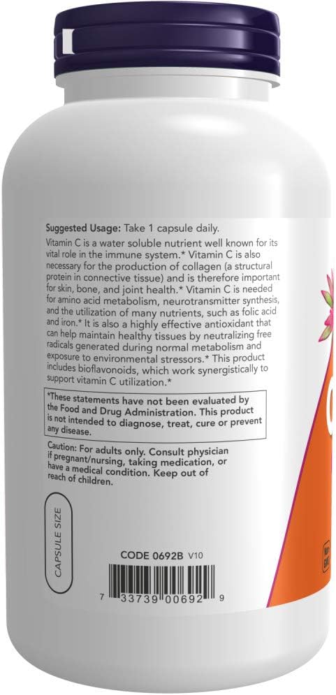 Now Supplements Vitamin C-1000 with 100 mg of Bioflavonoids Antioxidant Protection* 250 Veg Capsules (Pack of 2)
