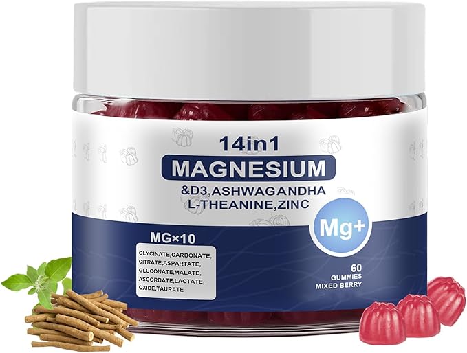 Magnesium Complex Gummies for Women &amp Men Calm Magnesium Gummies for Women &amp Men 14-in-1 with Ashwagandha L-Theanine Vitamin D3 &amp Zinc 60 Count (1)