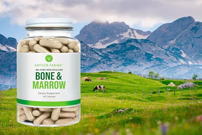 Antler Farms - 100% Pure New Zealand Bone &amp Marrow 180 Capsules 750mg - Grass Fed Pasture Raised Whole Bone Extract Cold Processed Healthy Essential Fats Stem Cells Collagen Calcium