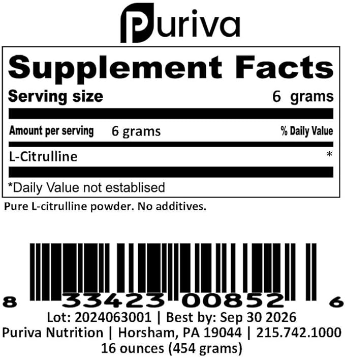 L-Citrulline Powder 1 Pound (Pure not diluted with Malate/Malic Acid)