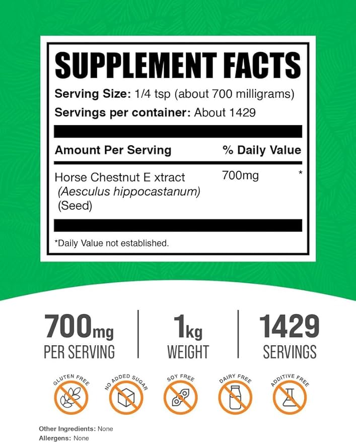 BulkSupplements.com Horse Chestnut Extract Powder - Horse Chestnut Supplement Herbal Supplement - Gluten Free 700mg per Serving 1kg (2.2 lbs) (Pack of 1)