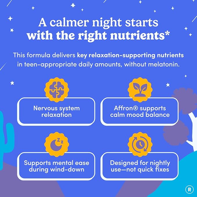First Day Teens’ Nighttime Reset Calming Magnesium Gummies – Sleep Aid Supports Peaceful Rest Balanced Mood &amp Energy – Supplement with Magnesium Citrate Affron &amp No Melatonin – 60-Day Supply
