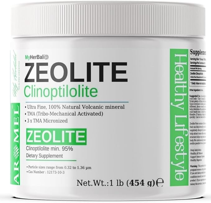Zeolite Powder | 1 Pound - 454 g | Ultra FINE Less-Than 1 µm | Clinoptilolite 95% | 3X Activated | Safe Gentle &amp Effective Energy | Original Zeolite Powder (454 Servings) | Myherbalid
