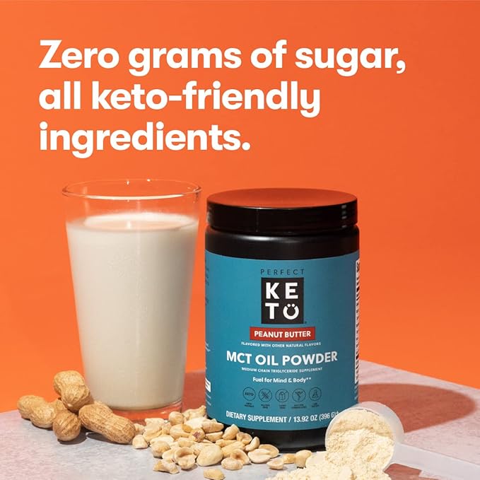 Perfect Keto 7g MCT Oil Powder Medium Chain Triglycerides Supplement Non Dairy Coffee Creamer for Keto Diet Ketogenic MCT Oil Mix for Coffee Smoothie Protein Shakes and Tea Vanilla 30 Servings