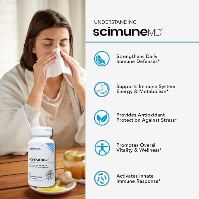 ScimeraMD® Scimune Immune Support Supplement with Zinc Quercetin Echinacea and Wellmune® Beta Glucan 30 CT