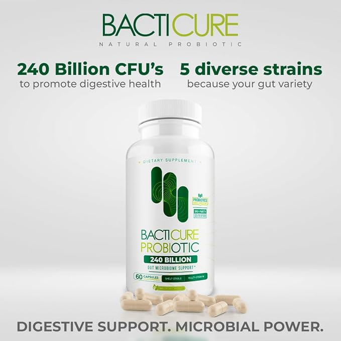 Bacticure Probiotic 120 Capsules | Probiotics Supplement w/High CFU Formula for Men &amp Women | Prebiotics &amp Digestive Enzymes for Digestion &amp Gut Health Vaginal Health Colon Cleanse Immu