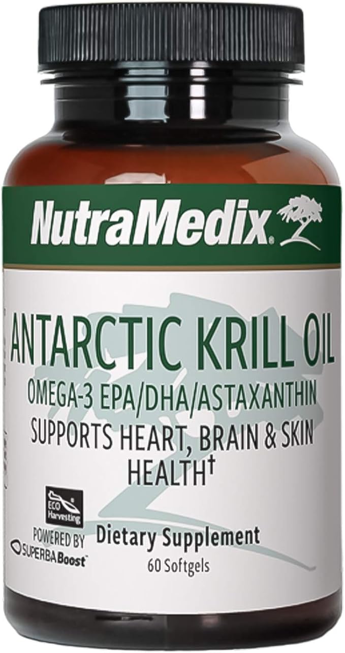 NutraMedix Antarctic Krill Oil 500mg - Fish Oil Supplement - Omega-3s (EPA &amp DHA) + Astaxanthin - Red Krill Supplement for Joint Immune Heart Liver &amp Brain Health Support (60 Softgels)
