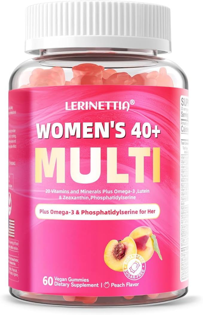 Multivitamin for Women Gummies for 40+ with Omega-3 Niacinamide B-Complex Lutein Iron Choline Phosphatidylserine Vitamin D3 - Vegan Sugar Free 60Count