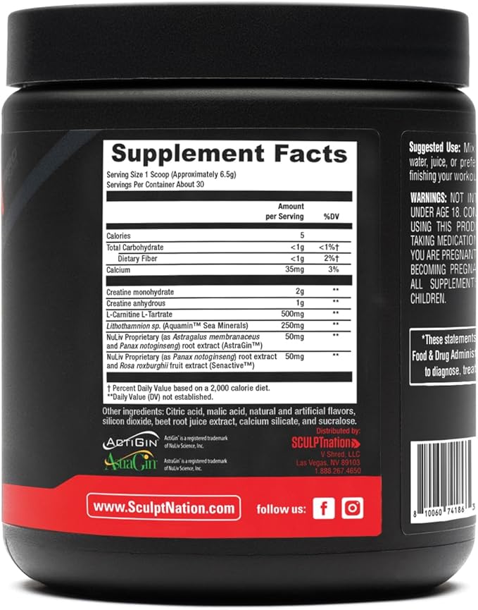 Sculpt Nation by V Shred Post Workout - Creatine Complex Post Workout Muscle Recovery and Builder with Energy Support Creatine Monohydrate and Amino Acids Fruit Punch Flavor - 30 Servings