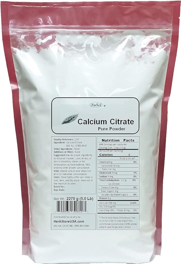 Calcium Citrate Powder Pure Bio-Available Form Calcium (1000 Grams (2.2 lb))