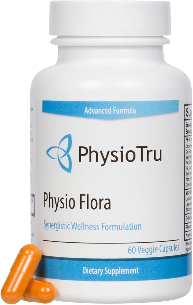 Physio Flora Curcumin Piperine Probiotics and Prebiotics for Gut 60 Veggie Capsules (4 Pack)