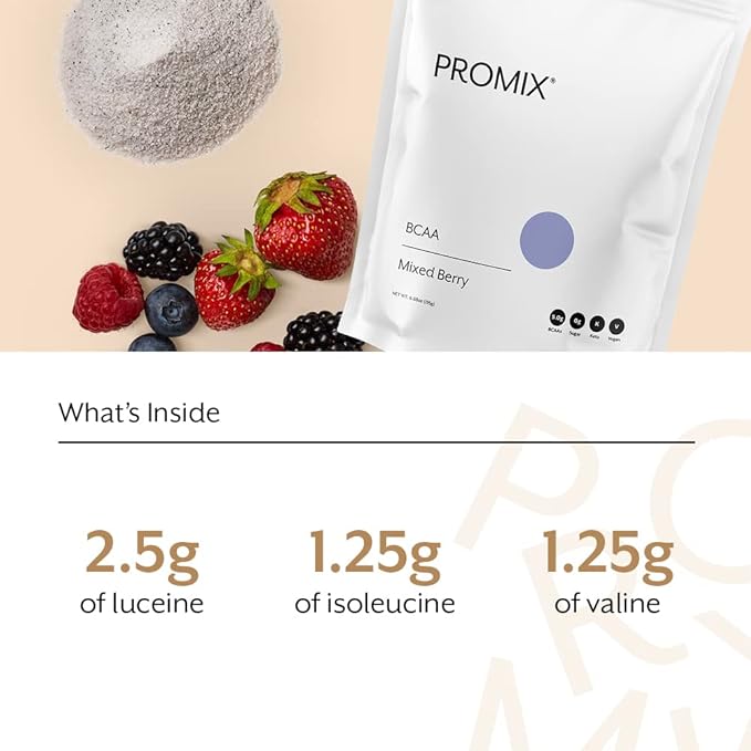 Promix BCAA Post-Workout Energy Powder - 5g Micronized BCAAs Sugar Free Plant Based Vegan Keto - Mixed Berry - 30 Servings (Pack of 1)