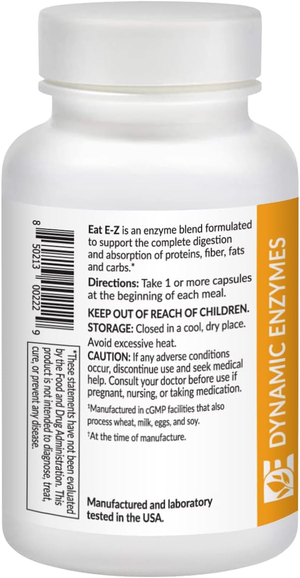 Eat E-Z Digestive Enzymes – Broad-Spectrum Enzyme Blend for Proteins Carbohydrates Fats Dairy &amp Fiber – Supports Digestive Comfort &amp Occasional Bloating – 90 Capsules