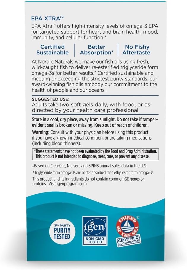 Nordic Naturals EPA Xtra Lemon - 90 Soft Gels - 1640 mg Omega-3 - High-Intensity EPA Formula for Positive Mood Heart Health &amp Healthy Immunity - Non-GMO - 45 Servings