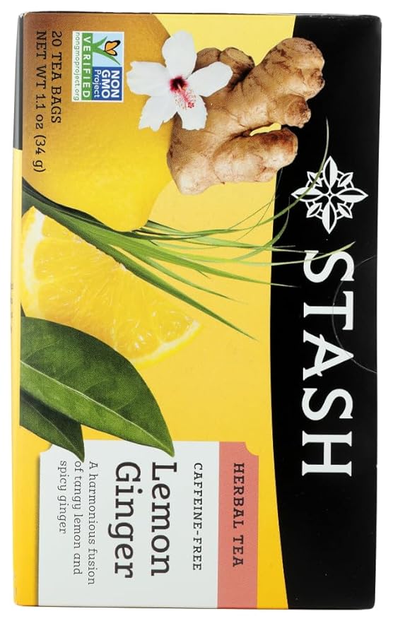 Stash Tea Company Premium Lemon Ginger Herbal Tea Caffeine Free 20 Tea Bags 1.1 oz (34 g) by Stash Tea