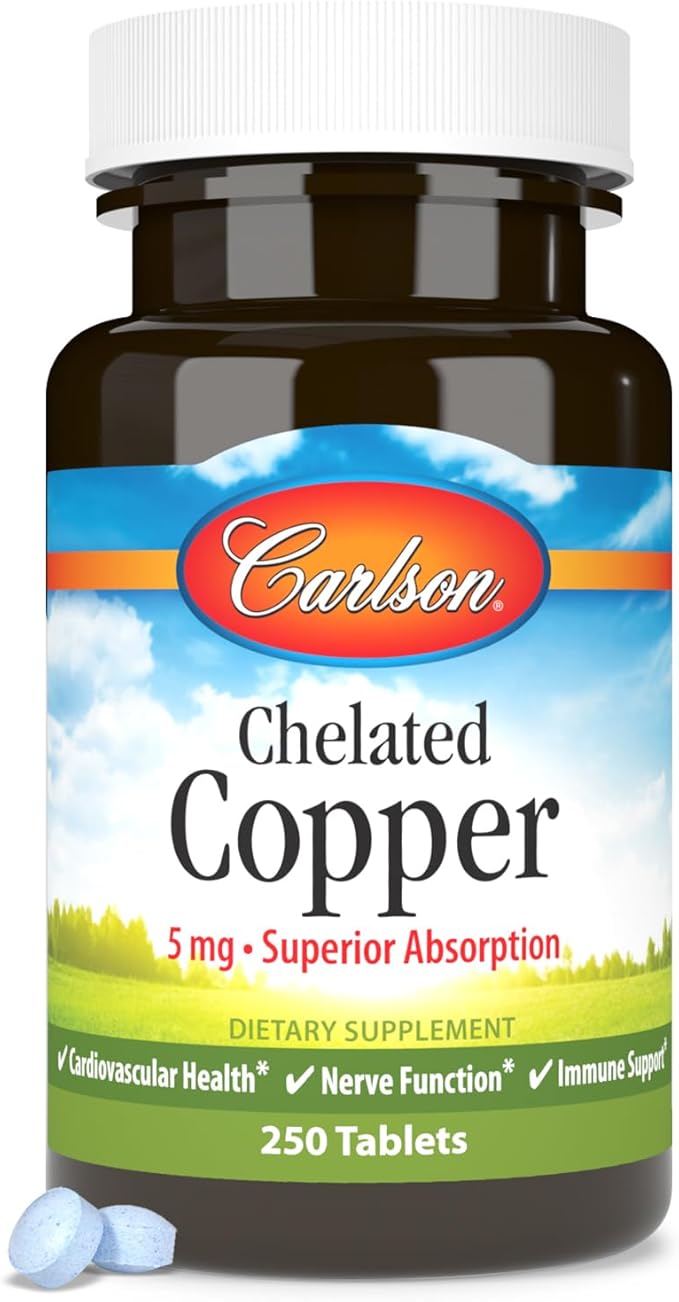Carlson - Chelated Copper 5 mg Superior Absorption Circulation Health Nerve Function &amp Immune Support 250 Tablets