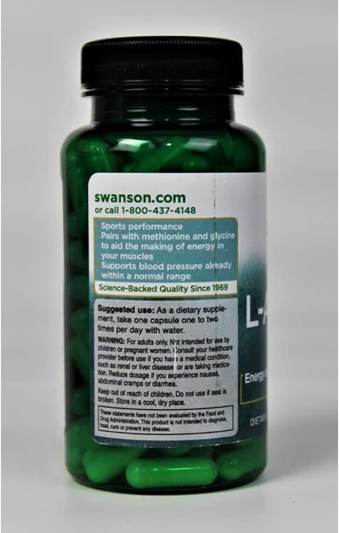 Swanson Amino Acid L-Arginine 500 Milligrams 100 Capsules (4 Pack)