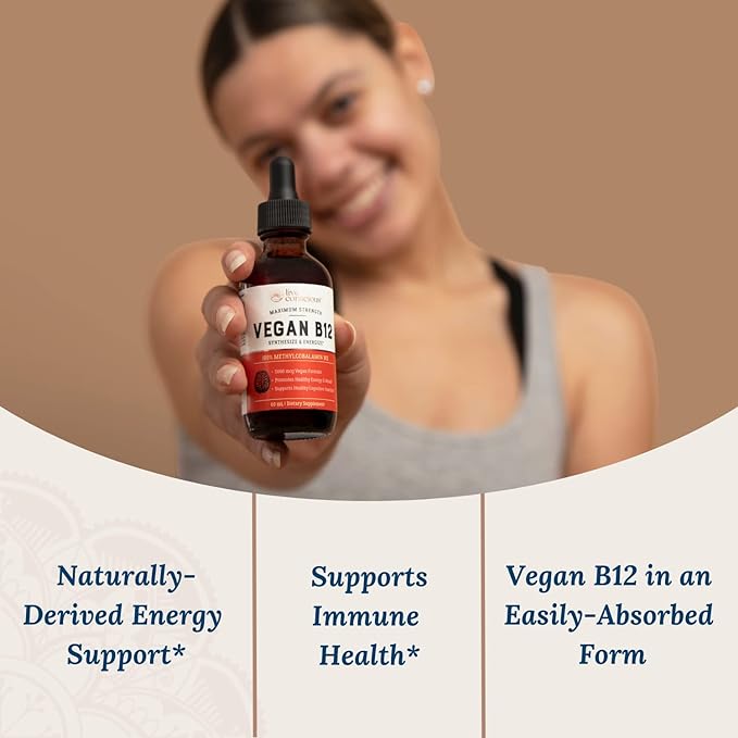 Live Conscious Vegan Vitamin B12 Sublingual Liquid Drops | Methylcobalamin Max Strength B12 5000mcg Formula | Vegan B 12 Vitamin Support Energy | Promote Memory &amp Aid Immune System | 60 Serving