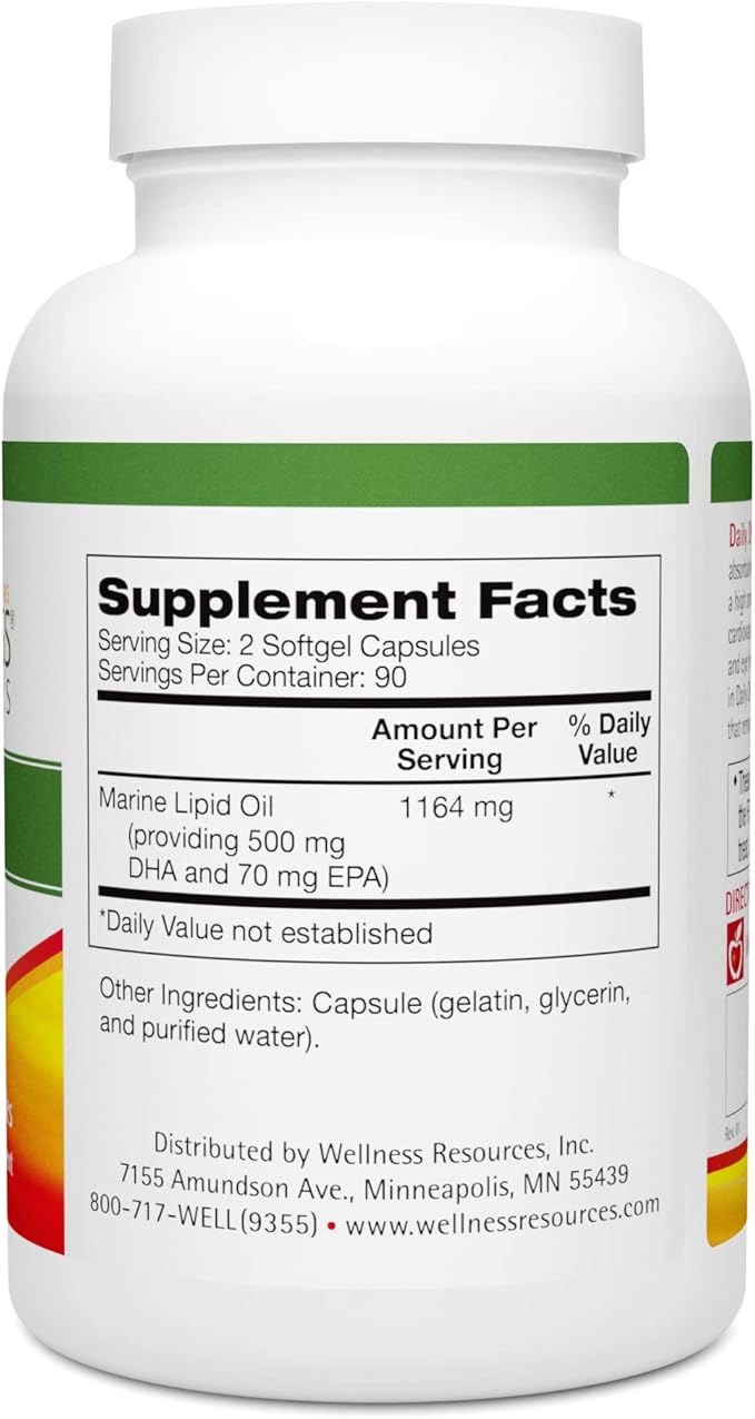Wellness Resources Daily DHA - Highest Potency &amp Purity DHA Fish Oil in TG Form (180 Capsules)