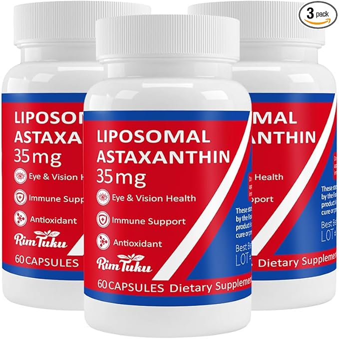 35mg Liposomal Astaxanthin Supplement - Powerful Antioxidant Support for Skin Joint &amp Eye Health - Natural Anti-Aging Formula with Pure Astaxanthin - Vegan Non-GMO 180 Capsules
