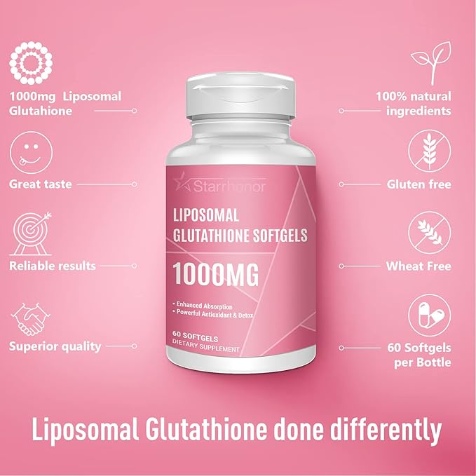 Liposomal Glutathione Softgels 1500MG Reduced Glutathione Supplement with Vitamin C Better Absorption Non-GMO Powerful Antioxidant for Healthy Aging Detox Immune Health 180 Softgels