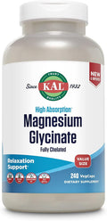 KAL Magnesium Glycinate New &amp Improved Fully Chelated High Absorption Formula with BioPerine Bisglycinate Chelate for Stress Relaxation Muscle &amp Bone Health Support 60 Servings 240 VegCa