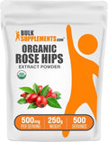 BulkSupplements.com Organic Rosehip Extract Powder - Rose HIPS Supplement Rosehip Powder - Herbal Supplement Antioxidants Source - Gluten Free 500mg per Serving 250g (8.8 oz) (Pack of 1)