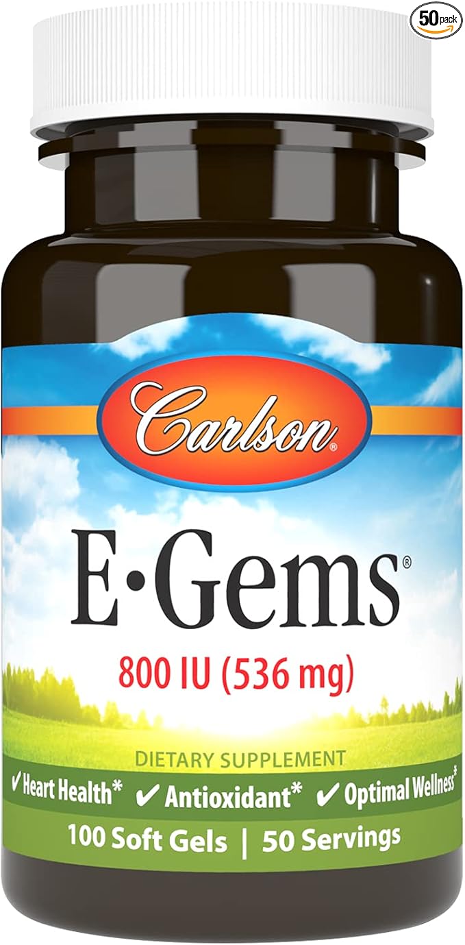 Carlson - E-Gems 800 IU (536 mg) Natural-Source Vitamin E Optimal Wellness 50 Soft Gels