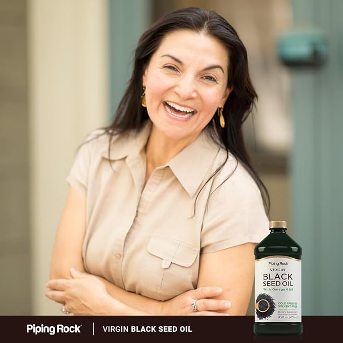 Piping Rock Black Seed Oil Liquid | 16 Ounces | with Omega 6 &amp 9 | Cold Pressed Solvent Free Supplement | Vegetarian Non-GMO Gluten Free Formula