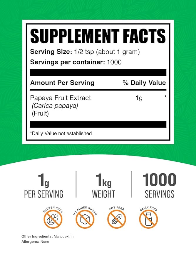 BulkSupplements.com Papaya Fruit Extract Powder - Papaya Extract for Digestive Support - Gluten Free 1g per Serving 1kg (2.2 lbs) (Pack of 1)