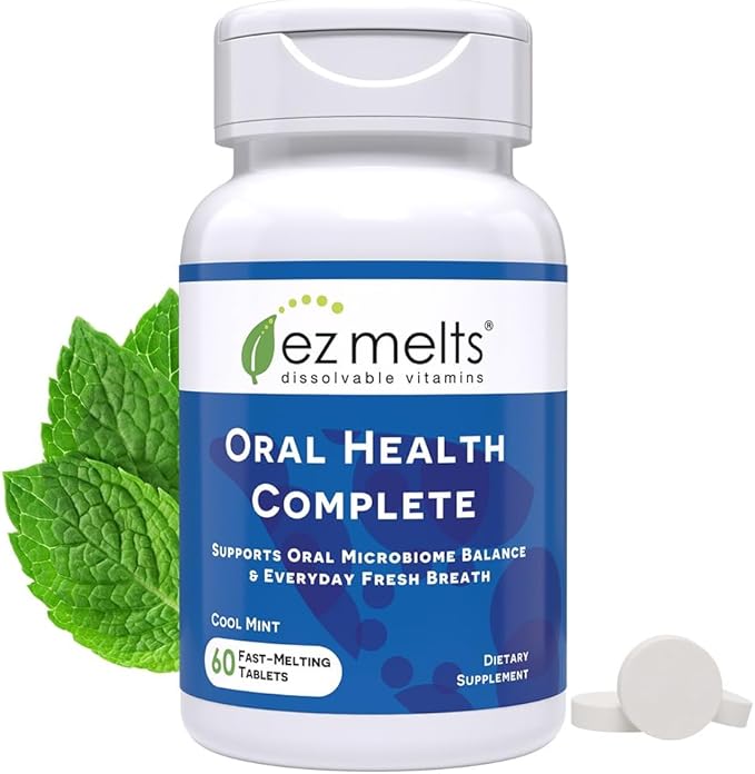 EZ Melts Oral Health Complete - Oral Probiotic - Supports Gum Health Fresh Breath &amp Helps Relieve Occasional Dry Mouth - No Artificial Flavors Non-GMO &amp Vegan - 60 Sublingual Tablets (30 Ser