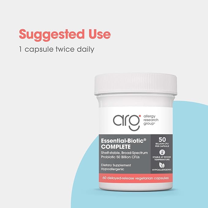 Allergy Research Group Essential-Biotic Complete Supplement - High Potency Probiotics for Men &amp Women Supports Gut &amp Digestive Health 50 Billion CFUs Delayed-Release Vegetarian Capsules - 6