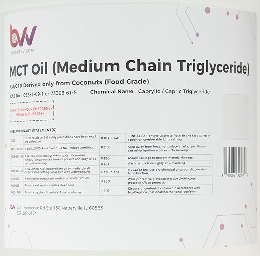 BVV MCT Oil Coconut Based USP Food Grade Size 5 Gallon