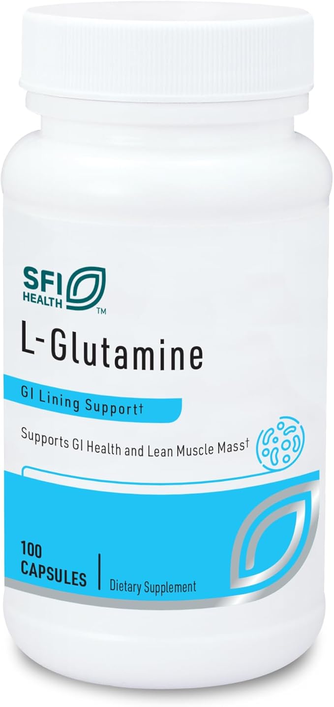 Klaire Labs SFI Health L Glutamine Capsules - 500 Milligrams Hypoallergenic Amino Acids Supplement - Supports Muscle &amp GI Function - Dairy Free &amp Gluten Free (100 Capsules)
