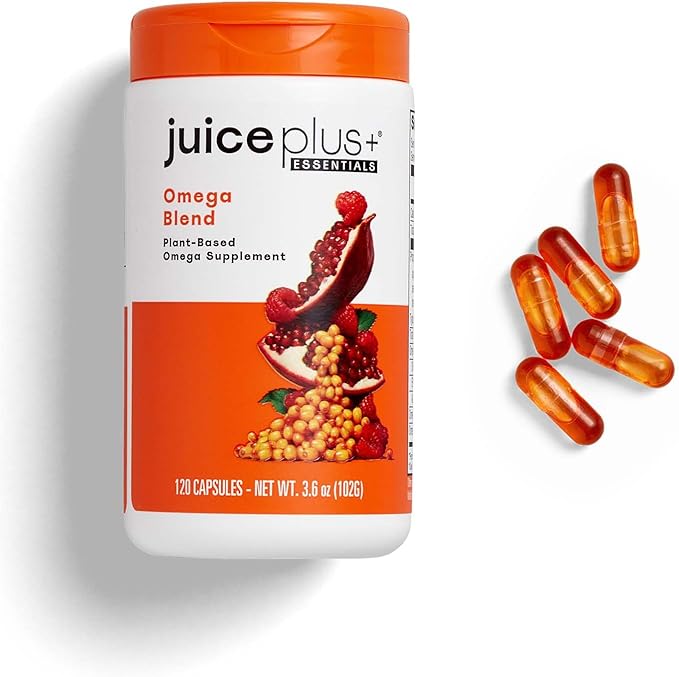Juice Plus+ Omega Blend Capsules - Plant-Based Omega-3 5 6 7 &amp 9 Sourced from Algae &amp Seeds - DHA &amp EPA Formula Supports Brain Vision &amp Heart Health - Fish Oil Alternative - 60 Ve