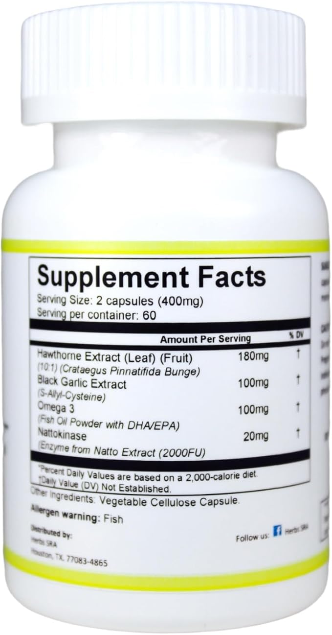 CARDIOCLEAN Cardiovascular Support Supplement with Hawthorn Black Garlic Omega-3 &amp Nattokinase – Supports Heart Health Circulation &amp Healthy Cholesterol Levels – 120 Vegetarian Capsules
