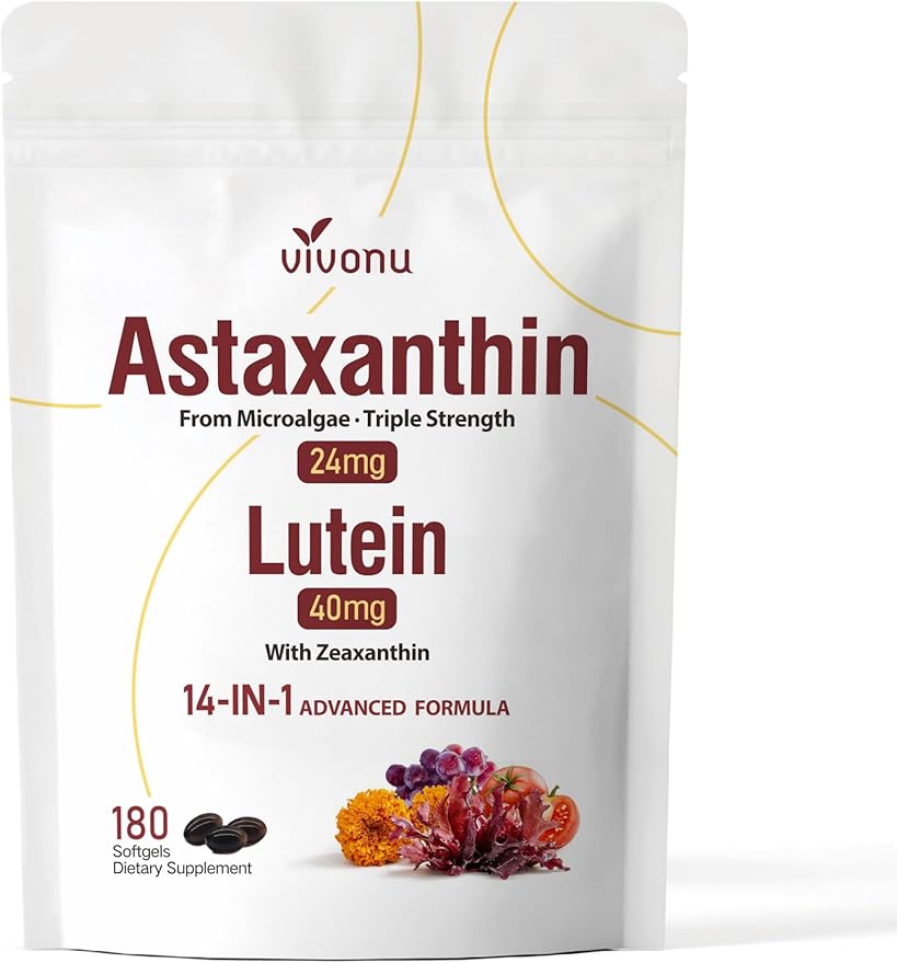 VivoNu 14-in-1 Astaxanthin 24mg &amp Lutein 40mg with Zeaxanthin Supplements 12 Month Supply 360 Softgels 2 Bag