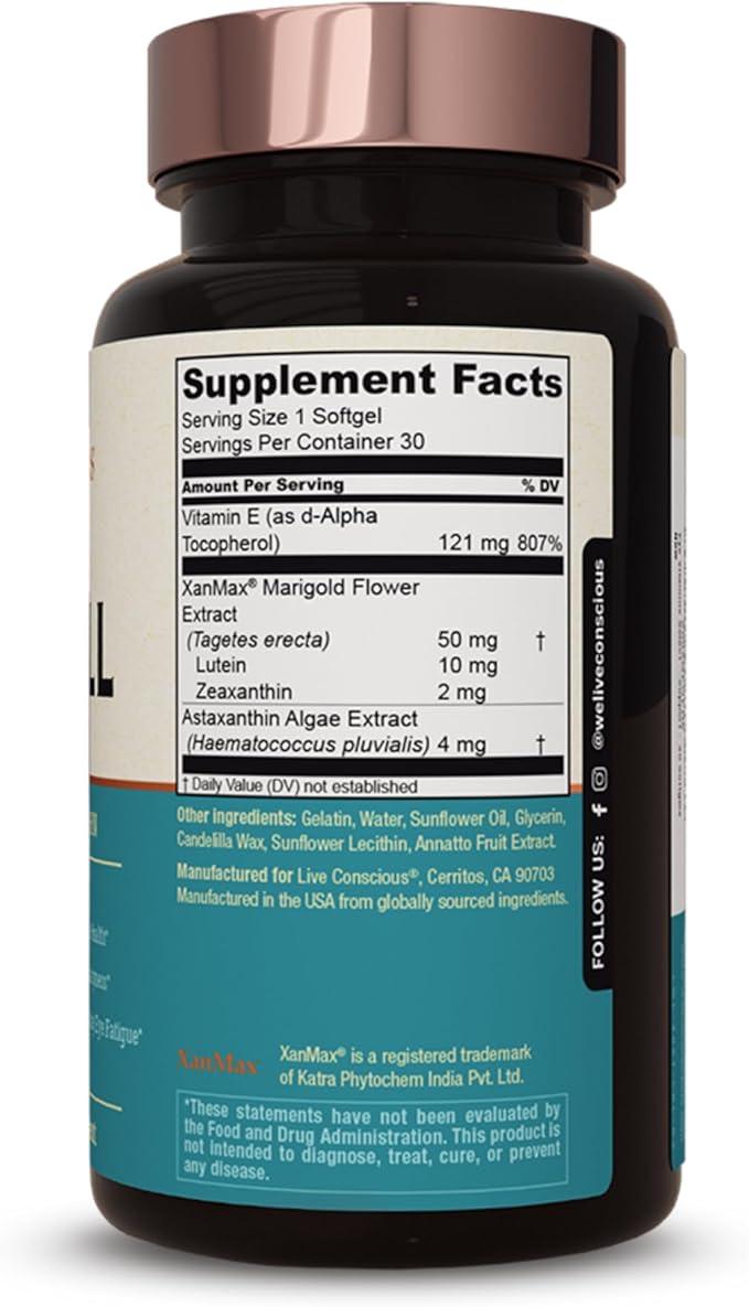 Live Conscious Eye Vitamins Select AREDS 2 Ingredients with Vitamin E Lutein and Astaxanthin - OptiWell Eye Health Supplement and Blue Light Support (2 Pack)