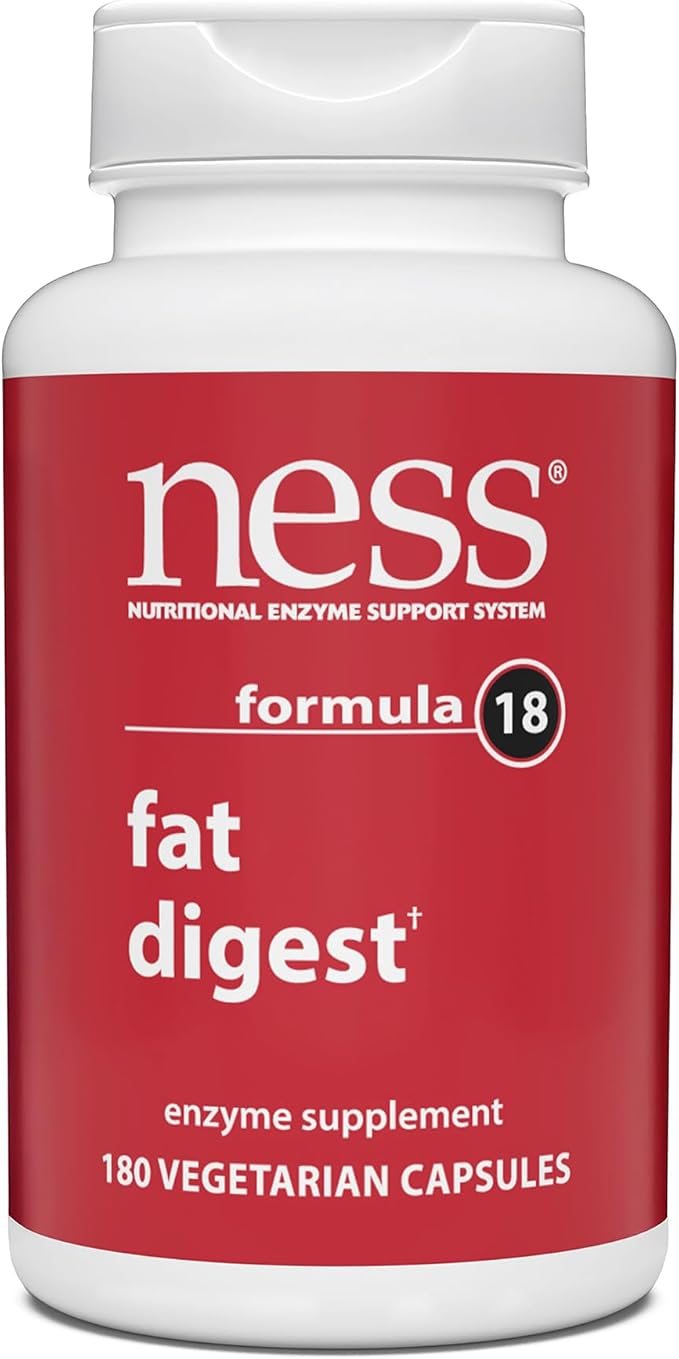 Ness® Fat Digest | Multi-Enzyme Digestive Enzyme Supplement | Supports Fat Digestion | Lipase Enzyme Blend | 180 Vegetarian Capsules
