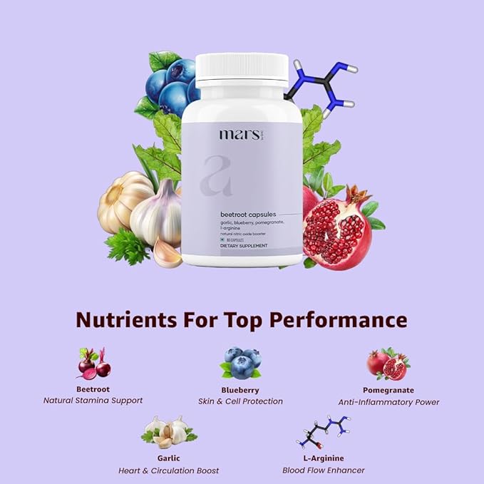 Mars Beetroot Capsules with L-Arginine Garlic Pomegranate &amp Blueberry Nitric Oxide Booster Supplement Pack of 2