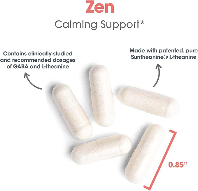 Allergy Research Group ARG 200 mg of Zen - Supports Calm and Stress Balance - Delivers 200 mg L-Theanine &amp 550 mg GABA per Serving - Vegetarian &amp Hypoallergenic - 30 Servings - 60 Capsules
