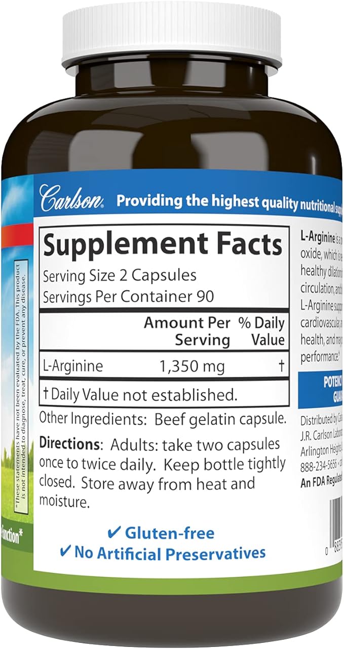 Carlson Laboratories L-Arginine 180 Capsules 0.3 Pound