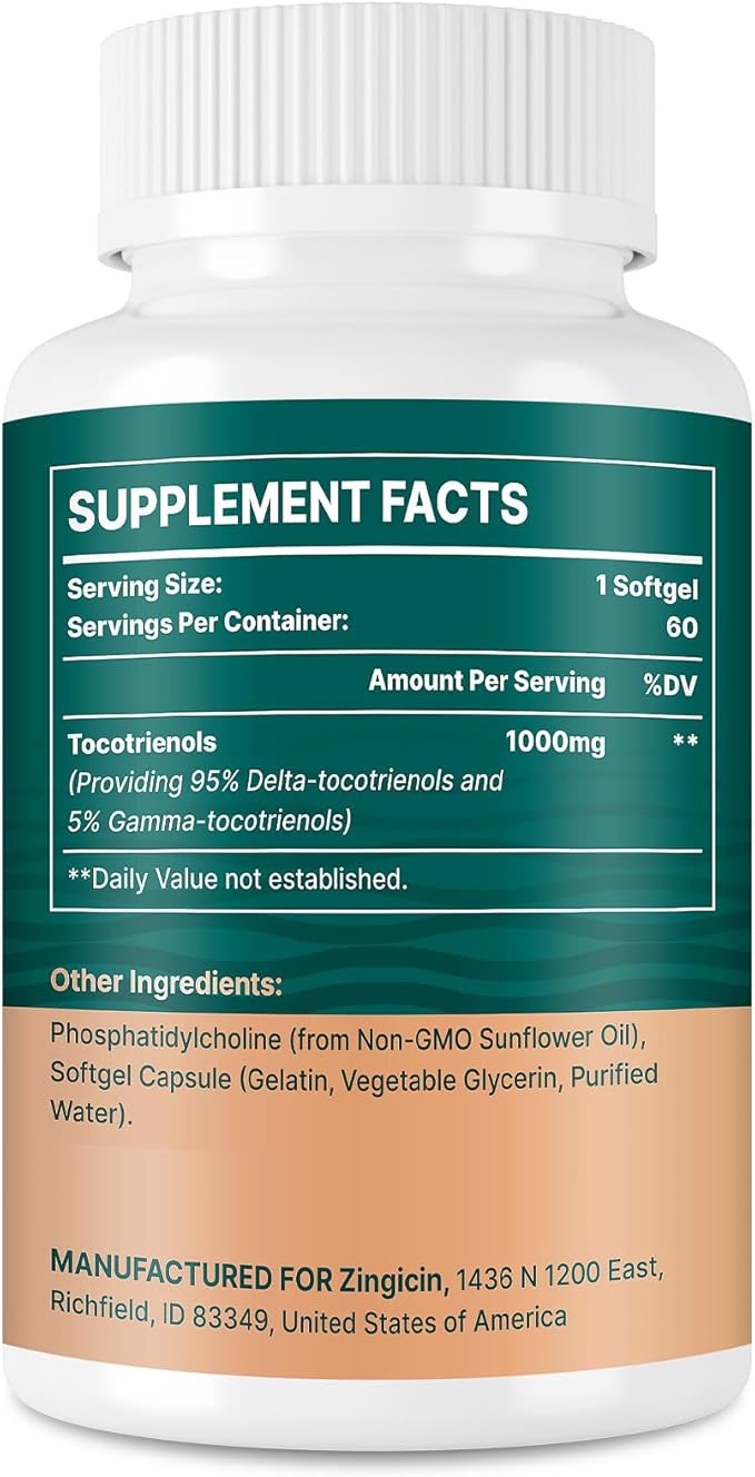 Vitamin E Tocotrienols - Liposomal Vitamin E Oil 1000mg Highly Absorbable Delta Tocotrienol and Gamma Tocotrienol 60 Softgels