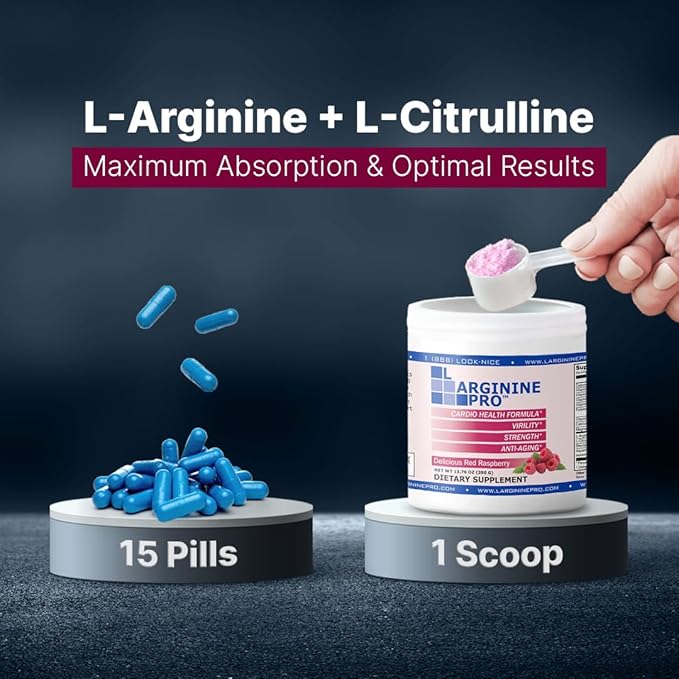 L-ARGININE PRO | L-arginine Supplement Powder | 5500mg of L-arginine Plus 1100mg L-Citrulline (Raspberry 3 Jars)