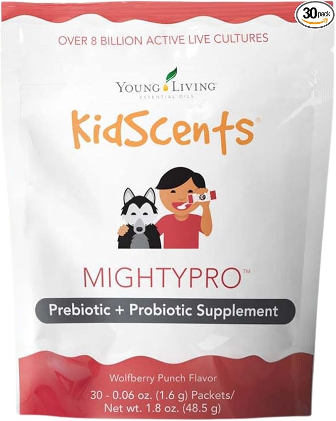 Young Living KidScents MightyPro Prebiotic &amp Probiotic Blend with 8 Billion Live Cultures Supports Digestive &amp Immune Health in Children Convenient Single-Dose Packets for Healthy Gut and