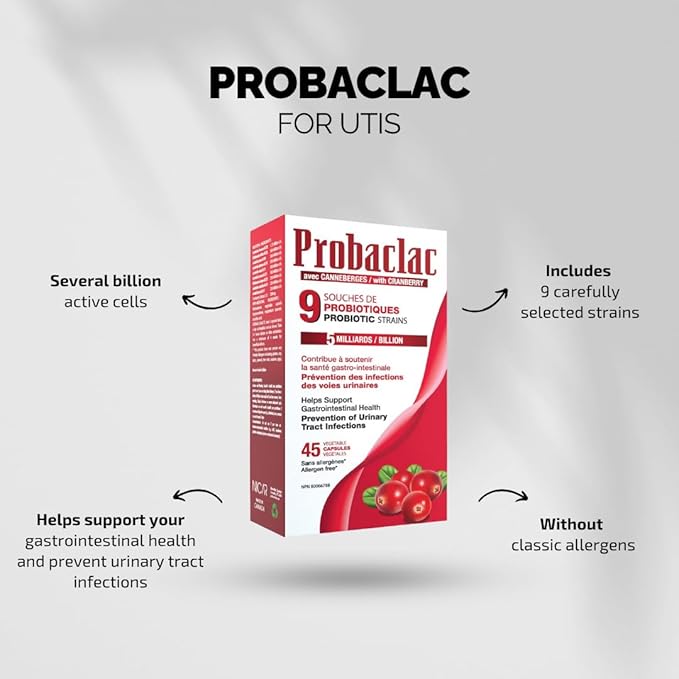 Womens Probiotic with Cranberry Multi-Strain Supplement for Digestive Balance Urinary Tract Health Supports Gut Flora UTI Defense Immune Function 45 Capsules Made in Canada