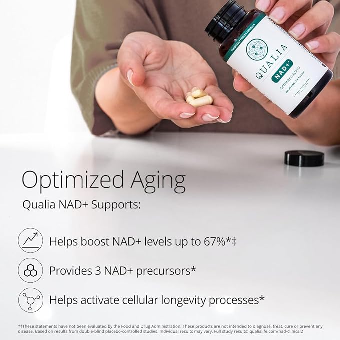 Qualia NAD Supplement — Clinically Proven to Boost NAD+ up to 67%. Optimized Aging Energy Focus. Elite NAD+ Booster Ingredients: Nicotinamide Riboside (NIAGEN) Niacin Niacinamide (3 Month Supply)